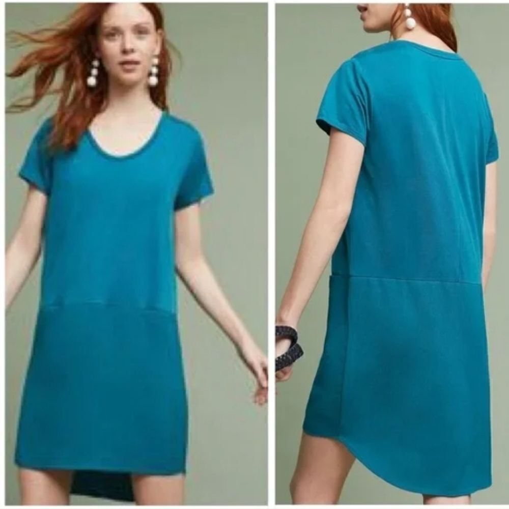 Anthropologie Dolan Loran Mixed Media Tunic Dress in Teal Size S